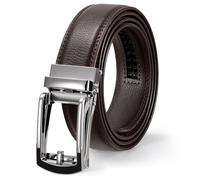 WERFORU Cinturón de cuero automático para hombre, sin agujeros, 33 mm de ancho, Café F, 115cm/für Taillenumfang 75-100cm