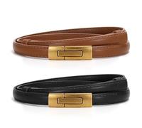 WERFORU Cinturón de piel para mujer, cinturón de cintura delgado ajustable, cinturón decorativo para vestidos, abrigo vaquero con hebilla giratoria dorada, A-negro+marrón, Länge 105cm Fit Taille Größe