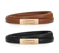 WERFORU Cinturón de piel para mujer, cinturón de cintura delgado ajustable, cinturón decorativo para vestidos, abrigo vaquero con hebilla giratoria dorada, B-negro+marrón, Länge 120cm Fit Taille Größe