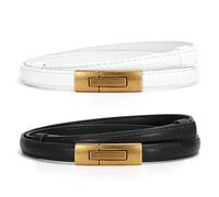 WERFORU Cinturón de piel para mujer, cinturón de cintura delgado ajustable, cinturón decorativo para vestidos, abrigo vaquero con hebilla giratoria dorada, negro y blanco, Länge 105cm Fit Taille Größe