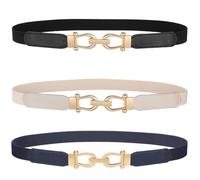 WERFORU Cinturón elástico delgado para vestidos,Cinturón delgado de cintura elástica retro con hebilla dorada, J-negro+beige+azul, Länge 70cm(für Taille Größe 70-81cm)