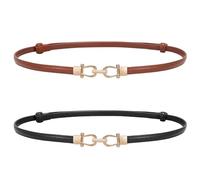 WERFORU Cinturón estrecho para mujer con cierre de metal ajustable para mujer, cinturón delgado para pantalones vaqueros vestidos, D-negro+marrón, Anzug für Taillengröße unter 94cm