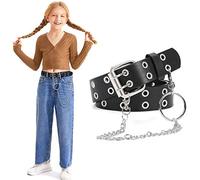 WERFORU Cinturón infantil de piel sintética para pantalones vaqueros con doble ojal, G-negro., für Taillenumfang unter 78 cm