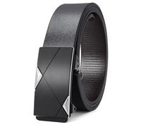 WERFORU Cinturón para hombre, cinturón de trinquete de piel con hebilla deslizante automática, cinturón ajustable de 3,3 cm para hombre, vestido vaquero, A-negro con plata, für Taillenumfang unter