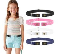 WERFORU Cinturón sin hebilla para niños y niñas, sin hebillas, hasta 60 cm, M-negro+rosa+blanco+azul, Anzug für Hosengröße unter 60cm