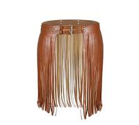 WERFORU Falda con flecos para mujer, cinturón de moda de piel sintética, borla, falda punk, cinturón de cintura, D-marrón., Passt Taillengröße 77-94cm