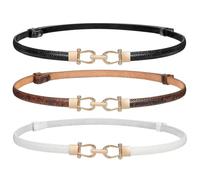 WERFORU Pack de 3 cinturones ajustados para mujer, cinturón de piel ajustable con hebilla dorada, Negro+marrón+blanco, Anzug für Taillengröße unter 94cm