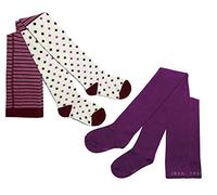 Weri Spezials - Leotardos infantiles para niña, juego de 2 unidades, 2 pares, rayas y lunares, color liso, Lila & uva., 5-6 Años