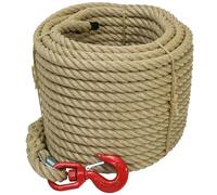 WERKA PRO - Cuerda de polea con gancho de 30 m, resistencia de 3 toneladas, trenzada en 4 hebras de polipropileno, ideal para manualidades y trabajos exigentes, diámetro 20 mm, color marrón