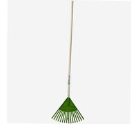 WERKA PRO Rastrillo de Hojas 16 Dientes | Polipropileno, madera, uso en jardín y exterior, longitud total 1,42 m, limpiar espacios verdes y exteriores, verde