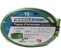WERKA PRO Tubo con Conexiones y Lanza de 15mm 15 m | Tratamiento antirrayos UV, antitorneo, resistente, ligero, uso jardín, presión 21 bar, temperatura -5°C a 50°C, verde