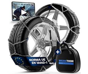 WERKTHOR 2x Cadenas de Nieve para Coche - Cadenas para Autos Certificadas - Máximo Agarre y Montaje Fácil - Cadenas Metálicas para Nieve - Para Diversas Medidas de Ruedas
