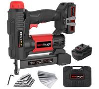 Werktough Pistola grapadora inalámbrica de 20 V, 2 en 1, cargador rápido de 1 hora, batería de litio de 2000 MA, 2000 piezas de grapas gratis (tipo 55 20 mm x 1000 + tipo 47 25 mm x 1000) en estuche