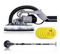 Werku WK400030 + 6 Lijas, Lijadora Circular Paredes-Techos, Calidad Profesional, Potencia 750 W, Disco 225 mm, Sistema Luz LED Visión, Incluye 6 Discos Lijado, Manguera Aspiración y Bolsa Transporte