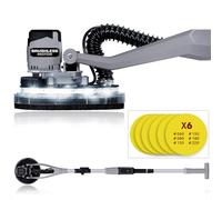 Werku WK403260 + 6 Lijas, Lijadora Circular Paredes-Techos Brushless, Calidad Profesional, Digital, Potencia 400 W, Disco 225 mm, Sistema Luz LED Visión, Incluye 6 Discos Lijado y Manguera Aspiración