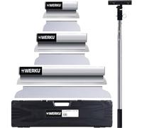 Werku WK602540, Juego Espátulas Emplastecer Mango Extensible, Calidad Profesional, Largo 300-500-800 mm, Incluye Maletín, Mango Extensible y Cabezal Soporte
