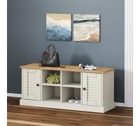 WERNBUPS Zapatero VIGO blanco 106 x 35 x 45 cm de madera maciza de pino, zapatero con 4 compartimentos y 2 compartimentos para puertas, banco de pasillo con botones metálicos para mantener el orden en