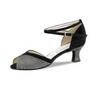Werner Kern Steph - Zapatos de baile para mujer, piel de ante negro/brocado plateado, tacón de 5,5 cm, fabricado en Italia, Negro Negro Plata, 35 1/3 EU