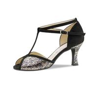 Werner Kern Zapatos de baile para mujer Isla - Ante/Piel Negro/Multicolor, tacón de 6,5 cm, fabricado en Italia, Negro Multicolor, 39 1/3 EU