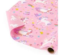 WERNNSAI 1 Rollo Papel de Regalo de Unicornio-Papel de Regalo para Niñas y Niños Mini Envuelvo de regalo de Caballo Arcoíris Decoración para Fiestas de Cumpleaños Patrón Reversible 43 cm x 3 m