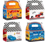 WERNNSAI 12 cajas de recuerdos de fiesta de coche de carreras, decoraciones de cumpleaños, cajas de dulces a cuadros, regalos de Hot Wheels para niños, suministros de fiesta Let's Go Racing