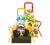 WERNNSAI 2PCS Camión Monstruo Impermeable Delantales para Niños 2-5 Años - Cocina Delantal Ajustable con Bolsillo para Niñas y Niños para Cocinar, Pintar y Hornear (Talla XS)