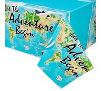 WERNNSAI Adventure Awaits,Mantel de fiesta - 1 paquete de 137x274 cm, suministros de fiesta temática de viaje, mantel rectangular de plástico, graduación, baby shower