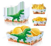 WERNNSAI Bandeja Dinosaurio - Paquete 24 Piezas Artículos Decoración Cumpleaños Dino Niños Bandejas Servir Palomitas Maíz Nachos y Muffins Dinosaurio Bandeja Papel Decorar Decorar Bocadillos Verde