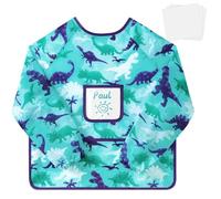 WERNNSAI Bata Pintura Niños, Dinosaurio Delantal Mangas Largas Chico, Delantal Cocina Impermeable con Mangas y 3 Bolsillos, Delantals Infantil Pintura Niños Cocina Manualidades 2-8 Años