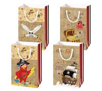 WERNNSAI Bolsas de Regalo para Fiesta Pirata - Paquete de 16 Bolsas de Regalo Cumpleaños Pirata Decoración Infantil Bolsas Dulces con Asa Diseño Loro Pirata Artículos para Fiesta de Cumpleaños Pirata