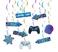 WERNNSAI Decoración para fiestas de juegos, 21 unidades, decoración de cumpleaños para niños, niños, videojuegos, guirnaldas colgantes, serpentinas, decoración de techo, decoración de fiesta de