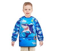 WERNNSAI Delantal Niño de Tiburón - Delantales para niños de 3 a 8 años Delantal Impermeable para niños pequeños con Manga Larga y 3 Bolsillos Niños Artista Delantales