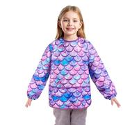 WERNNSAI Delantal para Pintura Niñas - Sirena Delantal Impermeable con 3 Bolsillos para Niñas de 4-7 Años