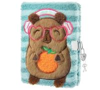 WERNNSAI Diario capibara de felpa para niñas - Diario secreto para niños con cerradura y llave para niñas, lindo diario escolar A5 forrado cuadernos para escribir, dibujar, regalo de Navidad y