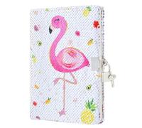 WERNNSAI Diario de Flamencos de Lentejuelas - Diario Secreto Niña 21 x 15 CM Mágico del Bloc con Candado de Cumpleaños Regalo Travel Privado Diarios para Niñas Material Escolar