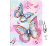 WERNNSAI Diario de mariposas para niñas, diario con cerradura y llaves, tapa de mariposa 3D, cuaderno de escritura a rayas A5 para niños, diario secreto, regalo de cumpleaños para adolescentes y
