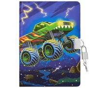 WERNNSAI Diario de Monstruo Camión para Niños, Diarios Luminoso para Niños, Luminoso Diario de Secreto con Candado y Llaves, Cuaderno Escolar A5 con Líneas para Escribir y Dibujar, Cuaderno