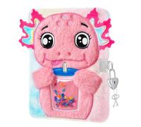 WERNNSAI Diario de peluche con diseño de ajolote para niñas, diario secreto para niños con cerradura y llave, bonito diario escolar A5 rayado para escribir, dibujar, regalo de Navidad y cumpleaños