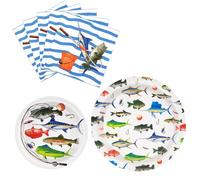 WERNNSAI Gone Fishing - Suministros para fiestas temáticas de pesca tropical, platos desechables, servilletas, vajilla para baby shower, niños, pescador, decoración de fiesta de cumpleaños, sirve para