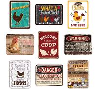 WERNNSAI Letreros de gallinero - 9 piezas de accesorios creativos de gallinero para gallinero, cartón, letreros de advertencia de granja, placas de arte vintage, decoraciones de jardín de granja