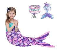 WERNNSAI Manta de Cola de Sirena - Franela Manta Sirena para Niñas Adultos con Pulsera de Horquilla de Lentejuelas Morado Saco de Dormir De Sirena Regalo de Cumpleaños 140 x 60cm
