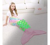 WERNNSAI Manta de Cola de Sirena Glow in The Dark - Manta de Forro Polar de Franela Suave para niñas, luz Nocturna, 110 x 40 cm, Saco de Dormir para niños, arcoíris