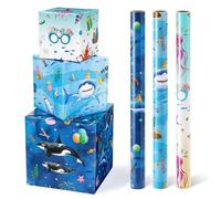 WERNNSAI Ocean Wrapping Paper Rolls - 3 Rollos 43 cm x 3 m papel para envolver cumpleaños