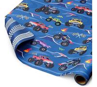 WERNNSAI Papel de regalo Monster Truck - 1 rollo de papel de regalo de cumpleaños para niños y niños, monstruo, camión, circuito, regalo, decoración, fiesta de cumpleaños, 43 cm x 5 m