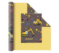 WERNNSAI Papel de regalo para excavadora, 1 rollo de papel de regalo para cumpleaños, decoración para niños, obras de construcción, tractor, papel de regalo, 43 cm x 10 m, papel de embalaje para