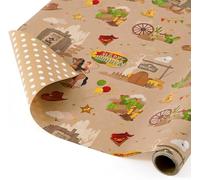 WERNNSAI Papel de Regalo Vaquero Westworld - 1 Rollo de Papel de Regalo de Cumpleaños para Hombres y Niños, Diseño Vaquero Marrón, Decoración Reversible de Lunares, 43cmx5m