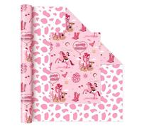 WERNNSAI Papel de regalo Western - 1 rollo de papel de regalo rosa vaquera occidental cumpleaños niñas niños Westworld patrón con caballo vaquero botas vaca impresión fiesta de cumpleaños decoración
