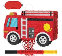 WERNNSAI Piñata de Camión de Bomberos - Paquete de Piñata de Coche Rojo de Bomberos Decoraciones de Cumpleaños de Camión de Bomberos con Palo de Venganza Decoraciones de Fiesta de Cumpleaños de