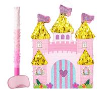 WERNNSAI Piñata de Castillo de Princesa - Decoraciones de Fiesta de Cumpleaños de Princesa Niñas Piñata Rosa con Venda para los Ojos y Palo para Decoraciones de Cumpleaños de Niñas Suministros de