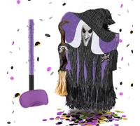 WERNNSAI Piñata de Halloween - Piñata de brujas, decoración para niños, adultos y jóvenes con confeti, venda para los ojos, varilla, decoración de fiesta de Halloween, fiesta de cumpleaños, juego de
